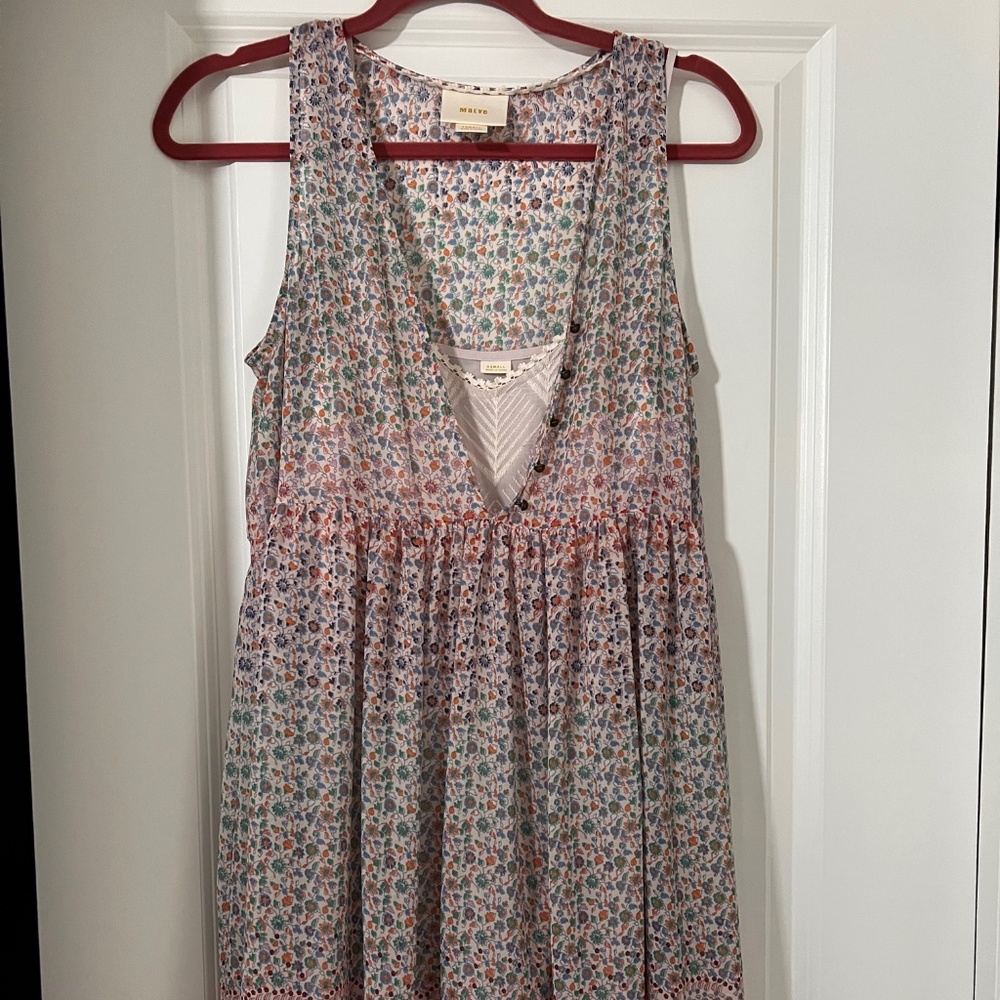 Maeve by Anthropology Sheer Babydoll w/Slip V-Neck Button Detailing Dress XS